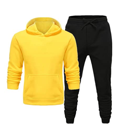 Pull à capuche pour homme Kiioouu et son pantalon de sport jaune noir en XXL