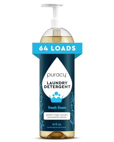 Puracy Laundry Detergent - Enzyme-Powered Liquid Laundry Detergent Concentrate, Natural Laundry Detergent Seen on TikTok, Non-Toxic (Fresh Linen, 16 fl oz, 64 Loads)