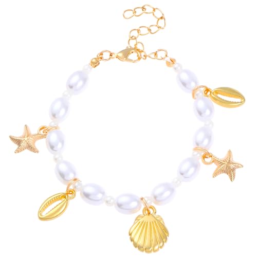 ONLYJUMP Sea Shell Starfish Bracelets for Women Trendy Ocean Charm Bracelet Gold Starfish Rudder Seashell Charm Pendant Link Bracelets Bohemian Hawaiian Summer Beach Bracelets Vacation Holiday Jewelry Gift