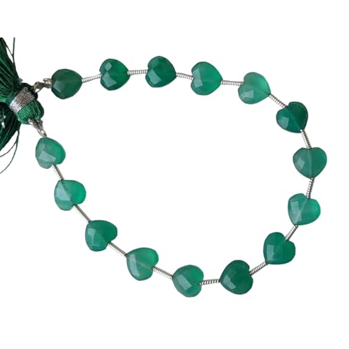 Perles de coeur en onyx vert 8mm pour création de bijoux DIY - Fil de 15 pièces 7 pouces