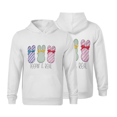 Kids Retro Easter Bunny Happy Easter Peepin' It Real Funny Boys Girls Lightweight Kangaroo Pocket Hoodies