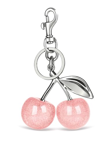 OVRUNS Cherry Bag Charm Cute Cherry Accessories Sparkling Purse Charms for Women, Silver+pink, Small