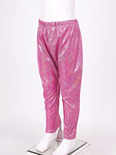 Girls Kids Sequin Metallic Elastic Waistband Trousers Little Boys Hip Hop Jazz Streetwear Dance Sports Trousers Hot Pink 7-8 Years4