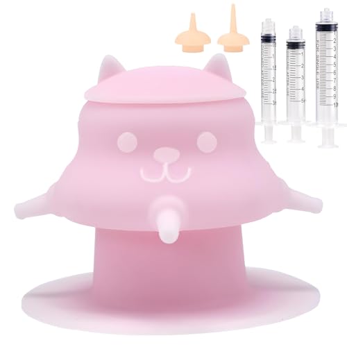 Puppy Milk Feeder for Multiple Nipples Nipples Puppy Nursing Station with 4 Teats Soft Silicone Feeding Bottles for Puppies Kittens (Pink)