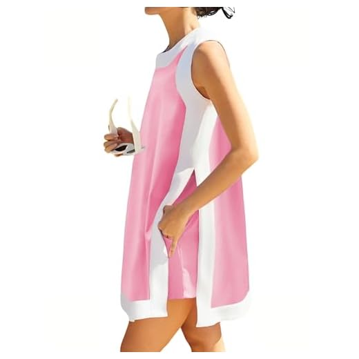 Hooever Women's 2 Piece Sets Casual Color Block Crewneck Short Sleeve Pullover Tops Matching Shorts with Pockets(Pink-M)