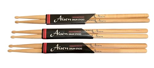 Baquetas Aisen 5A de acacia americana, 3 pares para bateristas, aptas para todos los géneros musicales miniatura 1