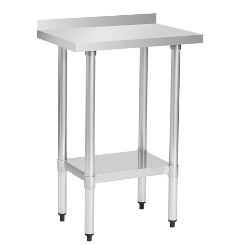 Image of Stainless Steel Work Table 18 x 24 Inch, NSF Commercial Prep Table with Undershelf, Heavy Duty Food Prep Workstation with Backsplash