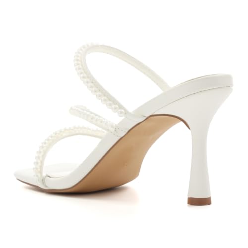 Image of Shoe'N Tale Strappy Kitten Heels For Women Stiletto Mules Square Open Toe Slip On Sandals