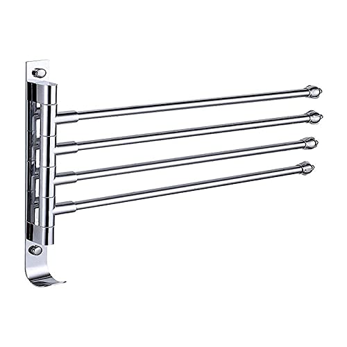 - Estante, toallero, toallero, toallero giratorio perforado gratis, toallero móvil de acero inoxidable para baño, cocina de baño de cuatro barras, toallero montado en la pared