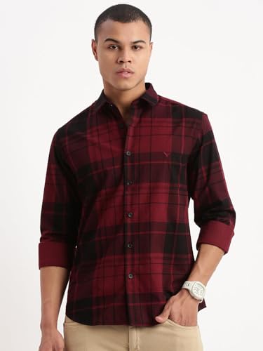 Image of SHOWOFFFF Men Check Print Casual Shirt | Spread Collar Full Sleeves Cotton Shirt for Mens | Slim Fit Regular Length Shirt for Men's