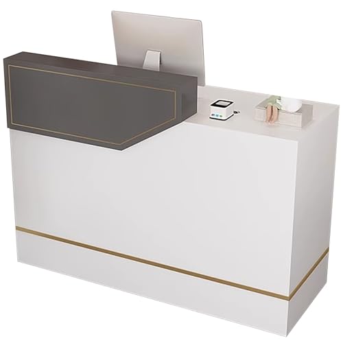受付デスク 鍵付き引き出し&キーボードトレイ付き, レジカウンター・小売カウンター, 店舗・カフェ・ホームオフィス用フロントデスク(Gray,47.2in/120cm)