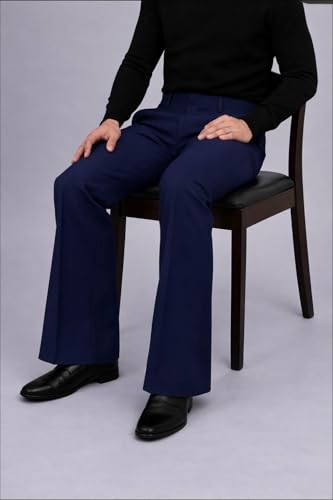 Image of Men's Office Wear Bell Bottom Trousers | Comfortable Fit Formal Pants | Suitable for Work, Meetings and Everyday Use (in, Numeric, 32, Regular, Navy Blue)
