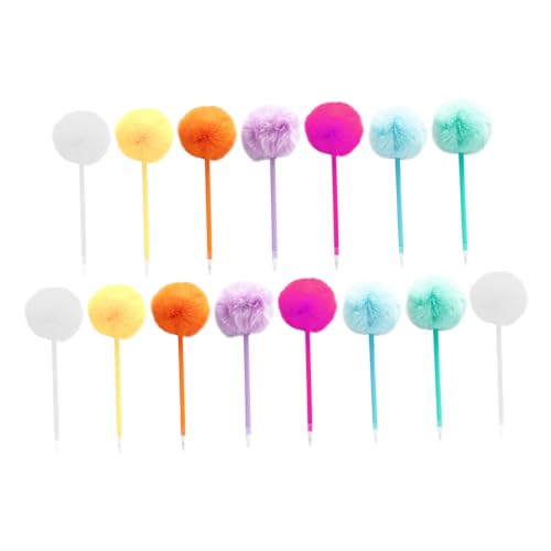 DOITOOL 15個 ふわふわ オフィス ペン パーティー 記念品 ペン 女の子向け かわいい 漫画 ポンポン ポンポン クリスマス カラフル パ