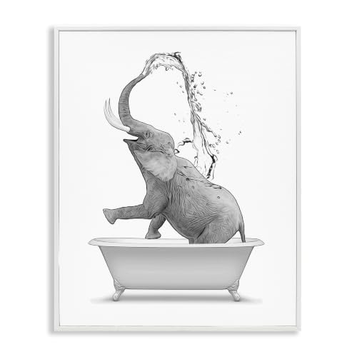 Monochrome Elephant Bathing Splashing, 11 x 14 Inch Framed Giclée Print