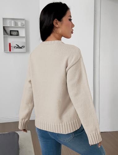 Image of ZAFUL Crew Neck Casual Knit Sweater for Women Cozy Long Sleeves Ribbed Knit Pullover Sweaters Jumper