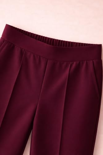 Image of Women's Mid Rise Wide Leg Trousers with Elastic Waist & Pockets