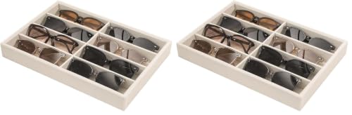 Image of Coward Sunglass Organizer, Beige Velvet Glasses Trays - Eyeglasses Watches Jewelry Display - Men Women (8 Grids) (Pack of 2)