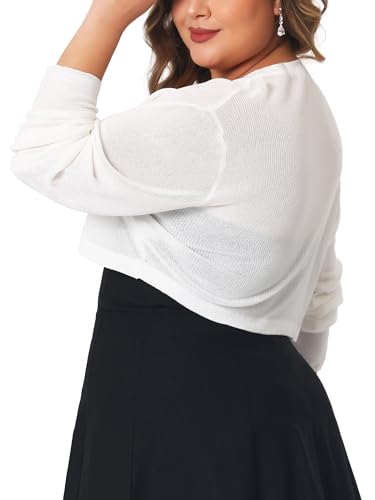 Image of Agnes Orinda Plus Size Sweater Cardigan for Women Long Sleeve Open Front Bolero Cropped Shrug Cardigans 1X White