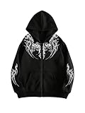 SHENHE Men's Graphic Zip Up Hoodie Drawstring Long Sleeve Goth Hooded Sweatshirt with Pockets Black Medium