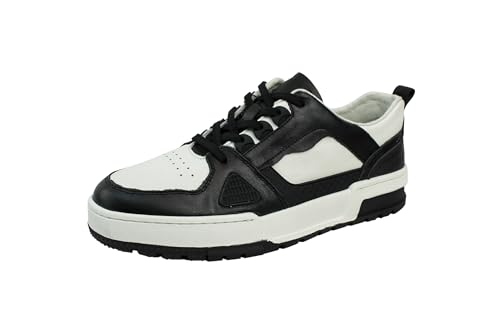 Exclusive Men's Genuine Leather Fashion Suit Sneakers Black & White Lace Up Shoes