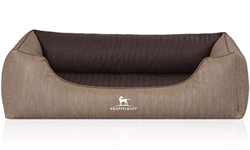 Knuffelwuff Orthopädisches Hundebett Outlander aus Laser-gestepptem Kunstleder XXL 120 x 85cm Natur/Braun - Abnehmbarer Bezug - leicht zu reinigen - für große, mittelgroße und kleine Hunde