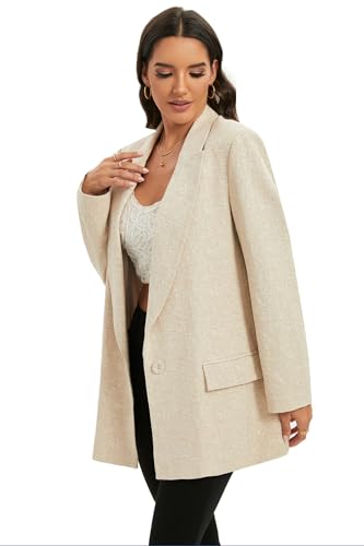 TRNY Womens Long Blazer - Linen Blazer Jackets with Textured Jacquard Long Sleeves Peak Lapel Suit for Work Casual Office3
