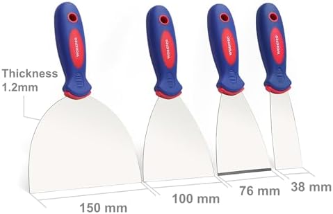 WORKPRO Malerspachtel Spachtel Set mit Kunststoffgriff aus Edelstahl Spachtel Palettenmesser Putty Knife zum Entfernen 38mm 76mm 100mm 150mm 4-teilig