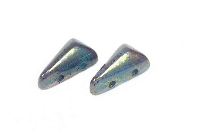 20pcs Vexolo 2-Hole Triangle Beads 5 x 8 mm, Turquoise Terracotta Red (63130-15495), Bohemia Crystal Glass, Czechia 11109034