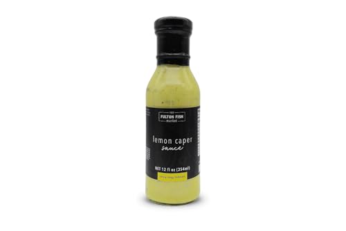 Fulton Fish Market Lemon Caper Sauce - Gourmet Seafood Sauce for Fish, Salmon & Shrimp - Small Batch Tartar Sauce Alternative - 12oz Finishing Sauce for Grilled & Baked Seafood Made in USA