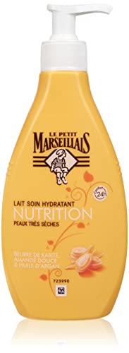 Le Petit Marseillais - Leche hidratante para piel muy seca, karité, almendra, argán, bomba de 250 ml, 1 unidad