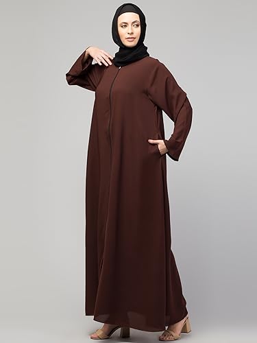 Image of Mallika Women Modest Wear Nida Matt Front Open Zipper Abaya Burkha for Everyday use
