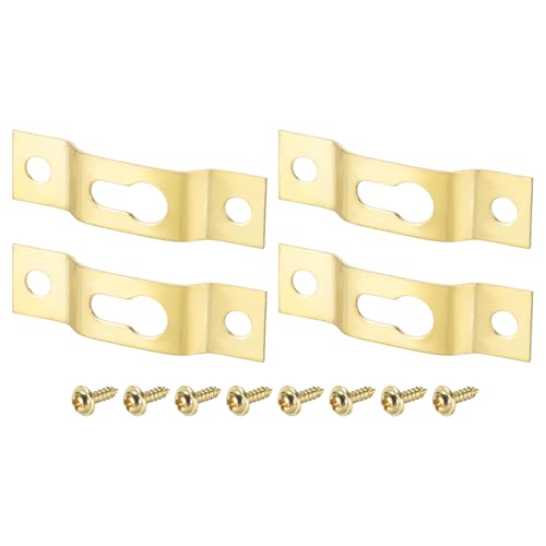 Image of DTGN 40mm x 11mm Keyhole Hanging Plate with Screws - 50Pcs - Good for Hanging Paintings - Picture Frame Hook Photos - Gold