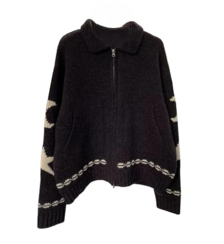 Image of Star Cardigans for Women Knit Button Up Sweater Coat Open Front Cardigan Zip Up Long Sleeve Streetwear with Pocket