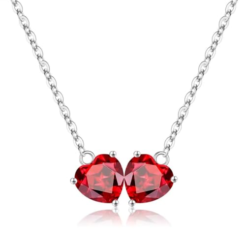 Iefil Double Birthstone Necklace for Women - Simulated Garnet Necklace