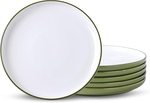 GBhome Ceramic Dinner Plates Set of 6, Large Round 10.25 inch Stoneware Plates for Salad, Pizza, Steak, Buffet, Scratch Resistant Deep Plates. Microwave, Oven Safe.