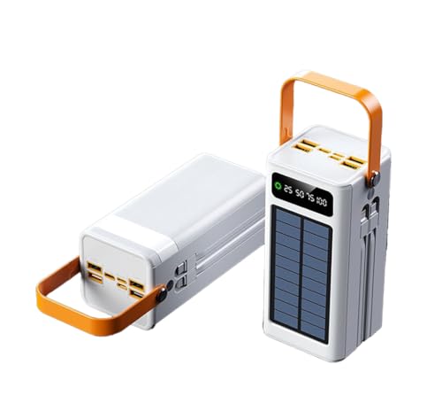 Power Bank Portatile 100000mAh 120W PD 20W Powerbank con Batteria da Carica Grande Capacità 5 Uscite 2 Ingressi Energia Solare con Doppio Cavo di Ricarica Rapida per iPhoneiPad Campeggio (Bianco)