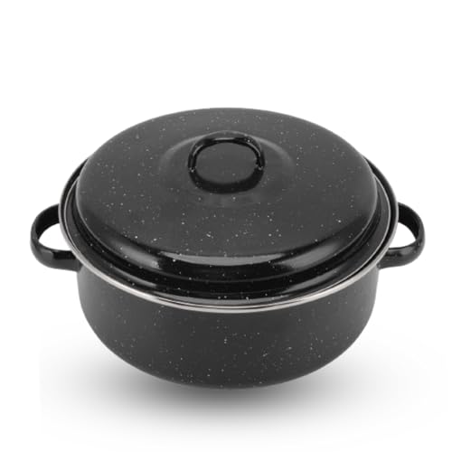 Roasting Pan with Lid, Round Roaster Pan Enameled Roasting Pan Black Covered Roaster Pan Non Stick BBQ Pot Roast Pan for Small Turkey(26cm)
