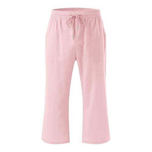 Wide Pants for Girls High Waisted Straight Legs Linen Pant Pull On Elastic Waist Loose Cropped Trousers with Pockets2