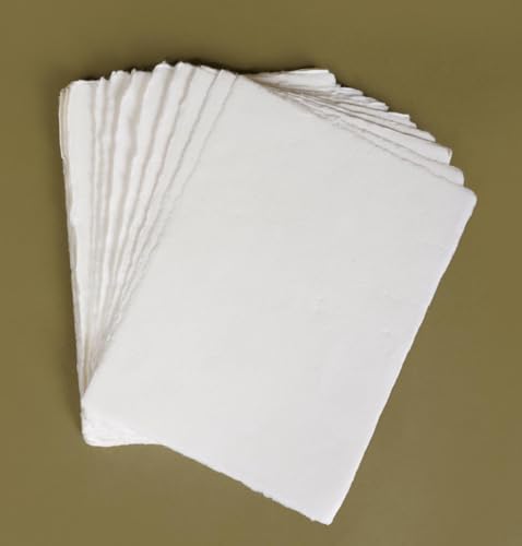 Image of Handmade Cotton Deckle Edge Paper, A4 Size, Set of 20, White (A4)