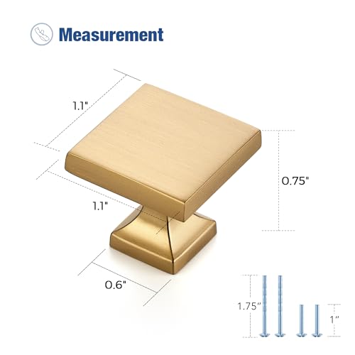 Image of Ravinte Cabinet Knobs Champagne Bronze Square Knobs, Drawer Knobs, 20 Pack | Single Hole, Solid Metal, Easy Install, Screws Included, Rust-Resistant, For Cabinets, Drawers, Dressers