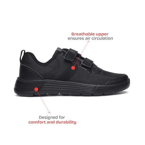 Image of Plaeto Aspire Unisex Black School Shoes for Boys and Girls | Uniform Shoes for Kids | Tilt Lace up Closure, Breathable Upper | Multiplay Sports Shoes - Girl | Boy | Child | Kids School Shoes Black
