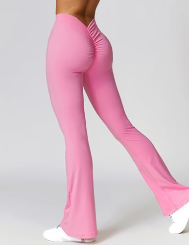 Women's V-Back Scrunch Butt Lifting Flare Leggings High Waist Bootcut Yoga Pants with Tummy Control for Gym Activewear