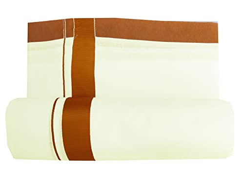 Image of Mens Thick Border 100% Cotton Cream Dhoti 4.0 Meters Double Mundu /Vesti