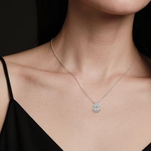2-in-1 Moissanite Pendant Necklace for Women, Convertible Heart to Clover Design with 0.4 Carat Stones, Hypoallergenic 925 Sterling Silver Jewelry4
