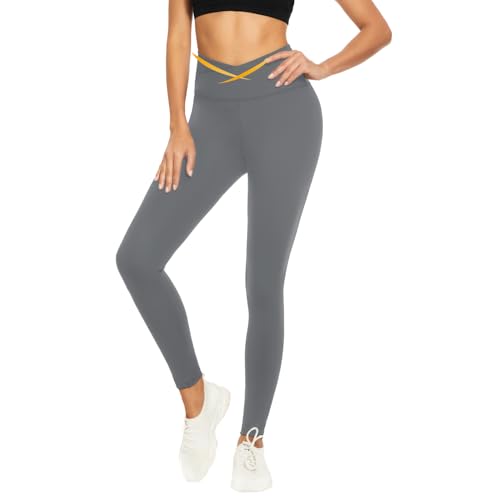 we fleece Leggings V Cross Waist Leggings for Women Yoga Pants Women Workout Leggings Fitness Clothing Gifts Non See Through Workout Clothes Dark Grey L-XL