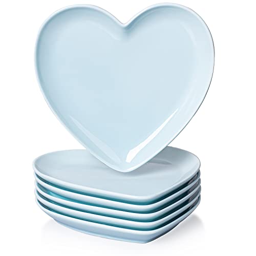 Delling Heart Shaped Porcelain Dessert Salad Plates​- Set Of 6, Turquoise 7.3 Inch Appetizer Plates, Ceramic Dinner Plates Heart Serving Dishes For Snacks, Pasta, Steak, Thanksgiving & Christmas Day​ #TOP30