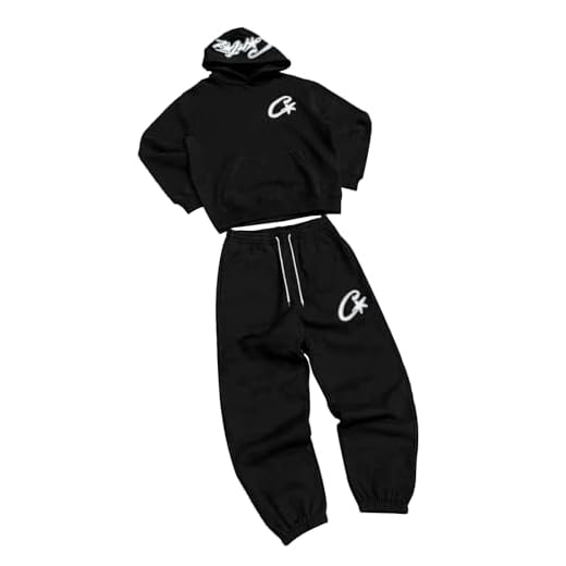 Tuta da jogging da uomo e donna, unisex, in cotone, con cappuccio e pantaloni da jogging, set comodo, per il tempo libero, streetwear, 2 pezzi, Nero , M