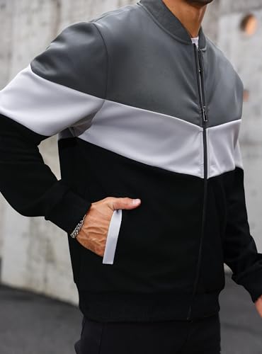 HYPESTFIT Mens Lightweight Jacket Casual Bomber Jacket Color Block Varsity Coat