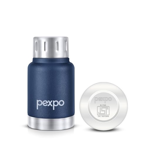 Pexpo Cameo Pro ISI Certified Stainless Steel Vacuum Insulated Flask - 160ml | Double Wall Hot & Cold Upto 4-5 Hours | Office, School, Gym, & Travelling | Men, Women & Kids | RCB Edition - Denim Blue