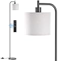 SIBRILLE Floor Lamp with Linen Shade, Dimmable Tall Standing Lamp with Remote Control & 3 Color Temperatures, Modern Corner Floor Lamps for Living Room Bedroom Office, 9W LED Bulb Included